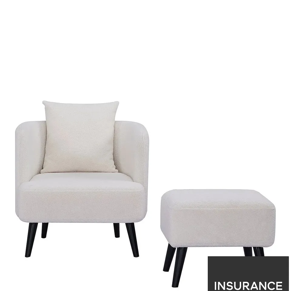 JAMIE FABRIC ACCENT CHAIR AND FOOTSTOOL SET IN WHITE RRP £259