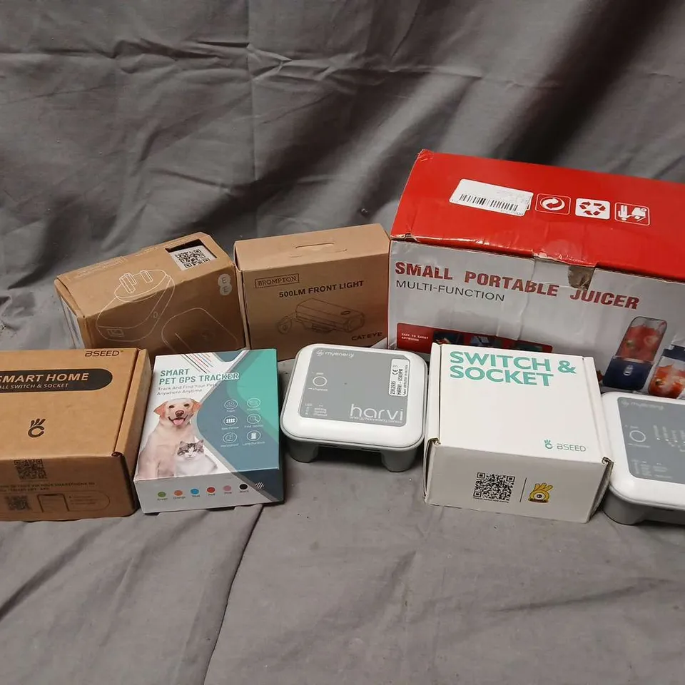 APPROXIMATELY 12 ASSORTED ELECTRICAL PRODUCTS TO INCLUDE PORTABLE JUICER, SMART PET GPS TRACKER, SMART HOME WALL SWITCH & SOCKET, ETC