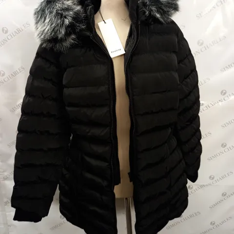 FIRETRAP HOODED MID JACKET IN BLACK - UK 16