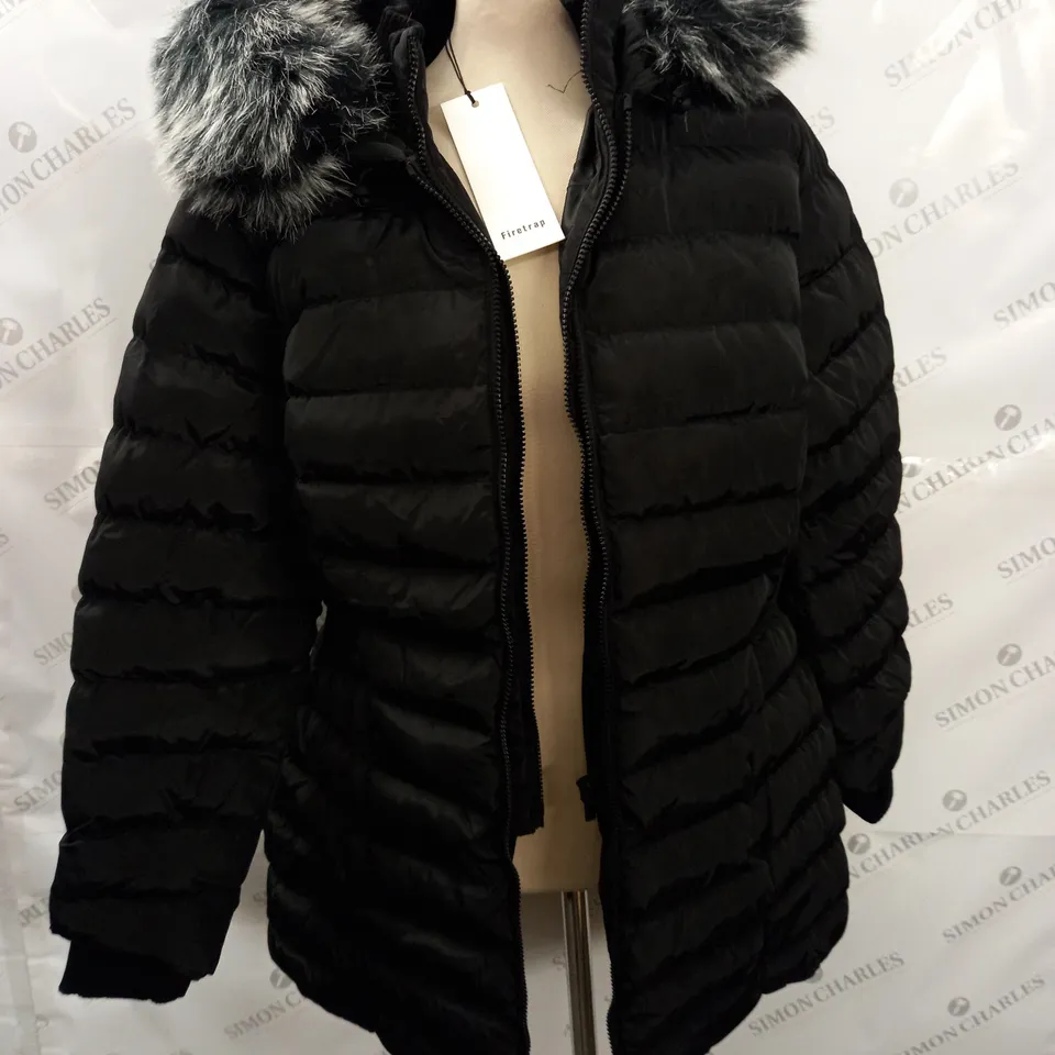 FIRETRAP HOODED MID JACKET IN BLACK - UK 16