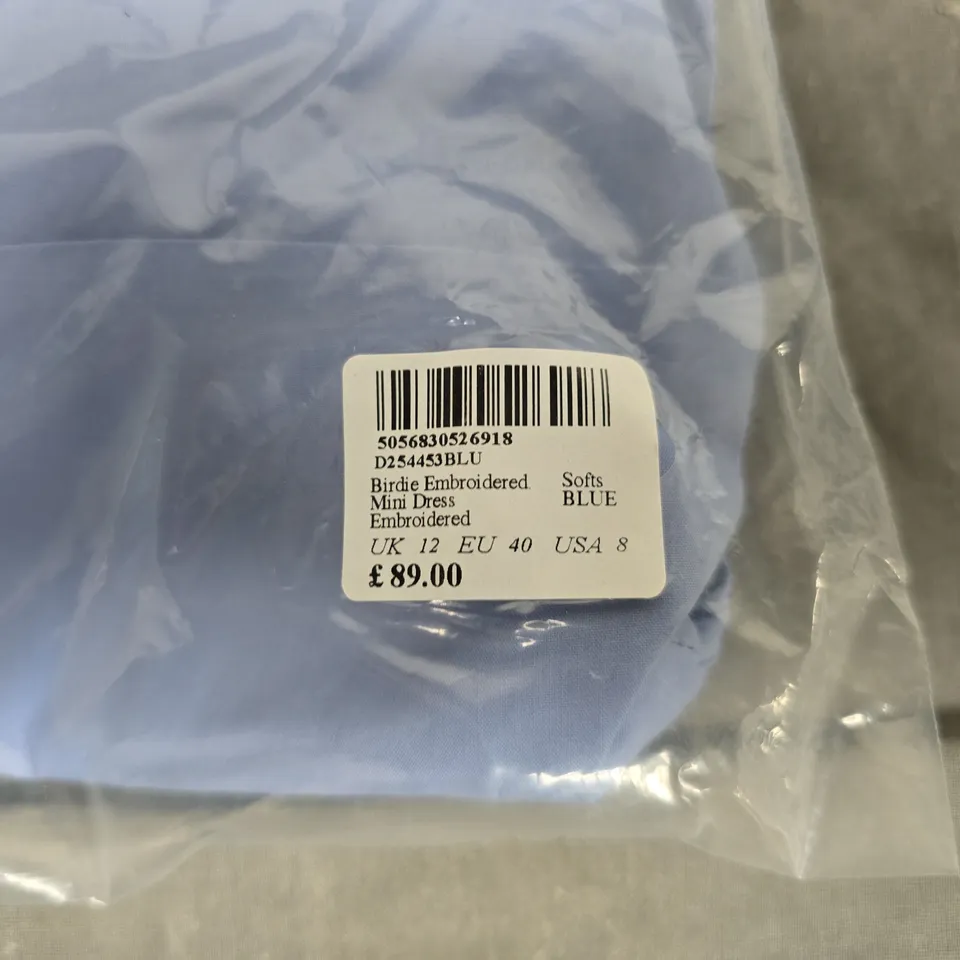 BAGGED CHILD BIRDIE EMBROIDERED MIMI DRESS – SOFT BLUE, UK 12 (EU 40, USA 8)