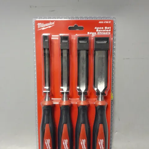 SEALED MILWAUKEE 4 PEICE SET BEVELED EDGE CHISELS 