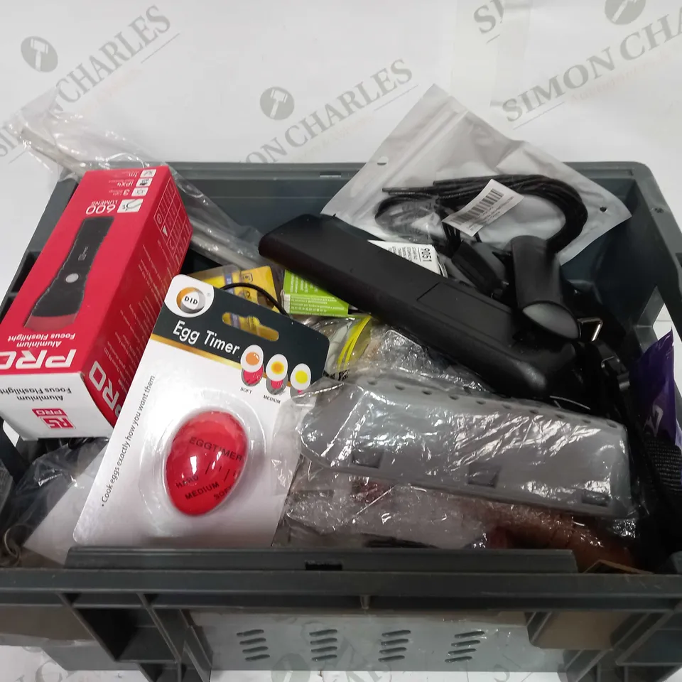 BOX TO CONTAIN APPROX 20 X ASSORTED HOUSEHOLD PRODUCTS, INCLUDES TV REMOTES, COMPUTER MOUSES, EGG TIMER ETC 