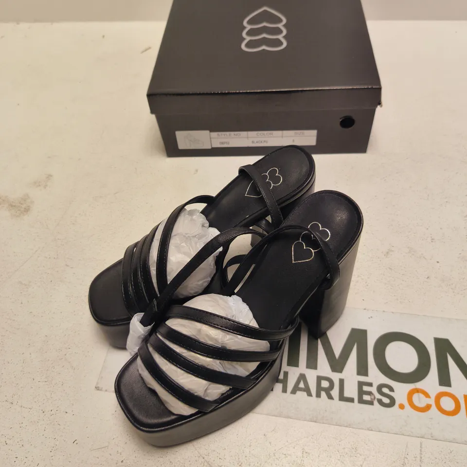 WOMEN'S BLACK PU PLATFORM SANDALS – UK 8 (DBP52) – BOXED