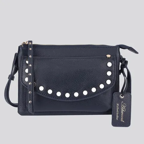 ASHWOOD LEATHER CROSSBODY BAG WITH STUD DETAIL - NAVY