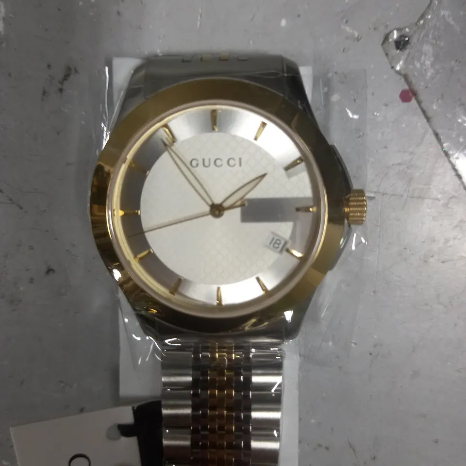 GUCCI G-TIMELESS SILVER DIAL TWO TONE GOLD YA126409 38MM WATCH