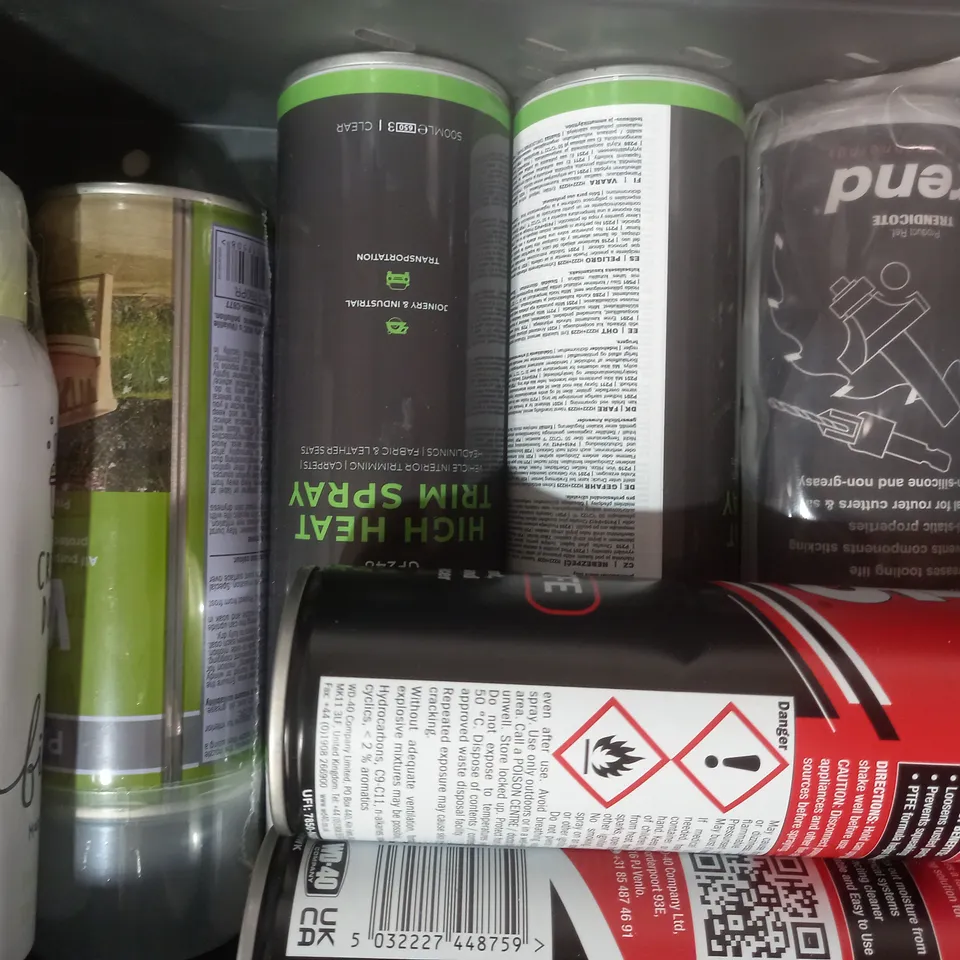 APPROXIMATELY 10 ASSORTED AEROSOL ITEMS IN INCLUDE GT85, CHALKY FURNITURE PAINT, CLEAR LEATHER SEALANT, ETC - COLLECTION ONLY