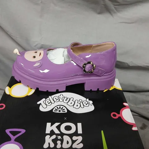 TELETUBBIES X KOI KIDZ TINKY WINKY PURPLE PATENT MARY JANE SHOES, UK SIZE 1