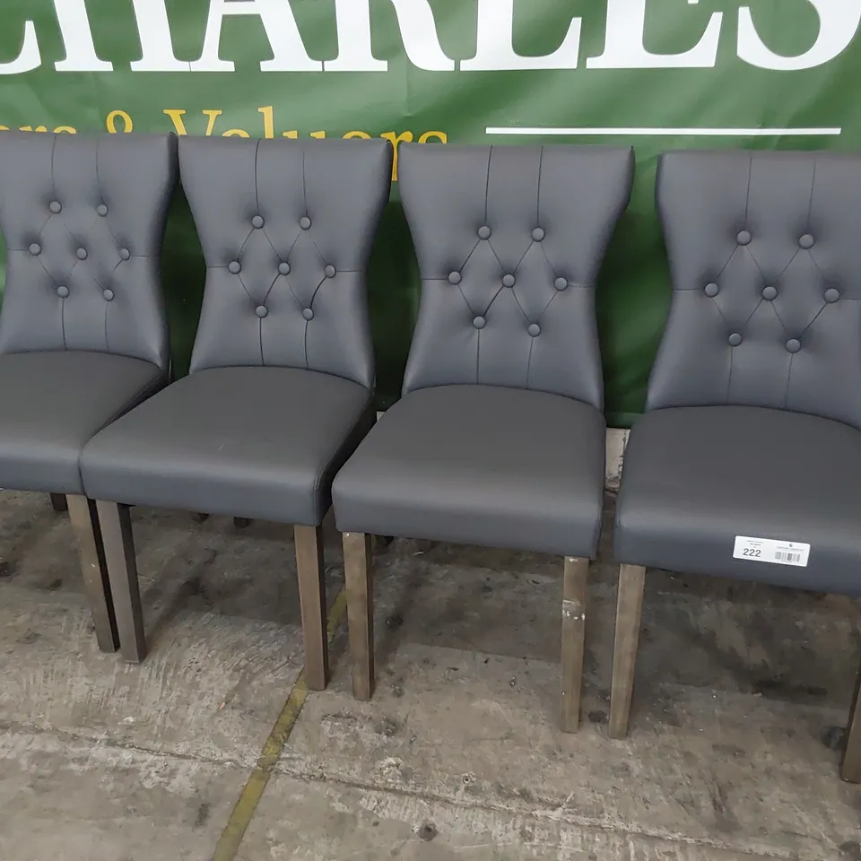 SET OF FOUR UPHOLSTERED DINING CHAIRS GREY PU ON GREY LEGS