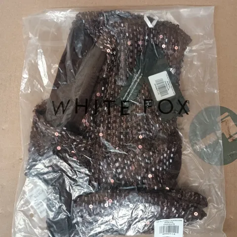 BAGGED WHITE FOX THE GLITTERATI BEADED MINI SHORTS IN CHOCOLATE SIZE SMALL