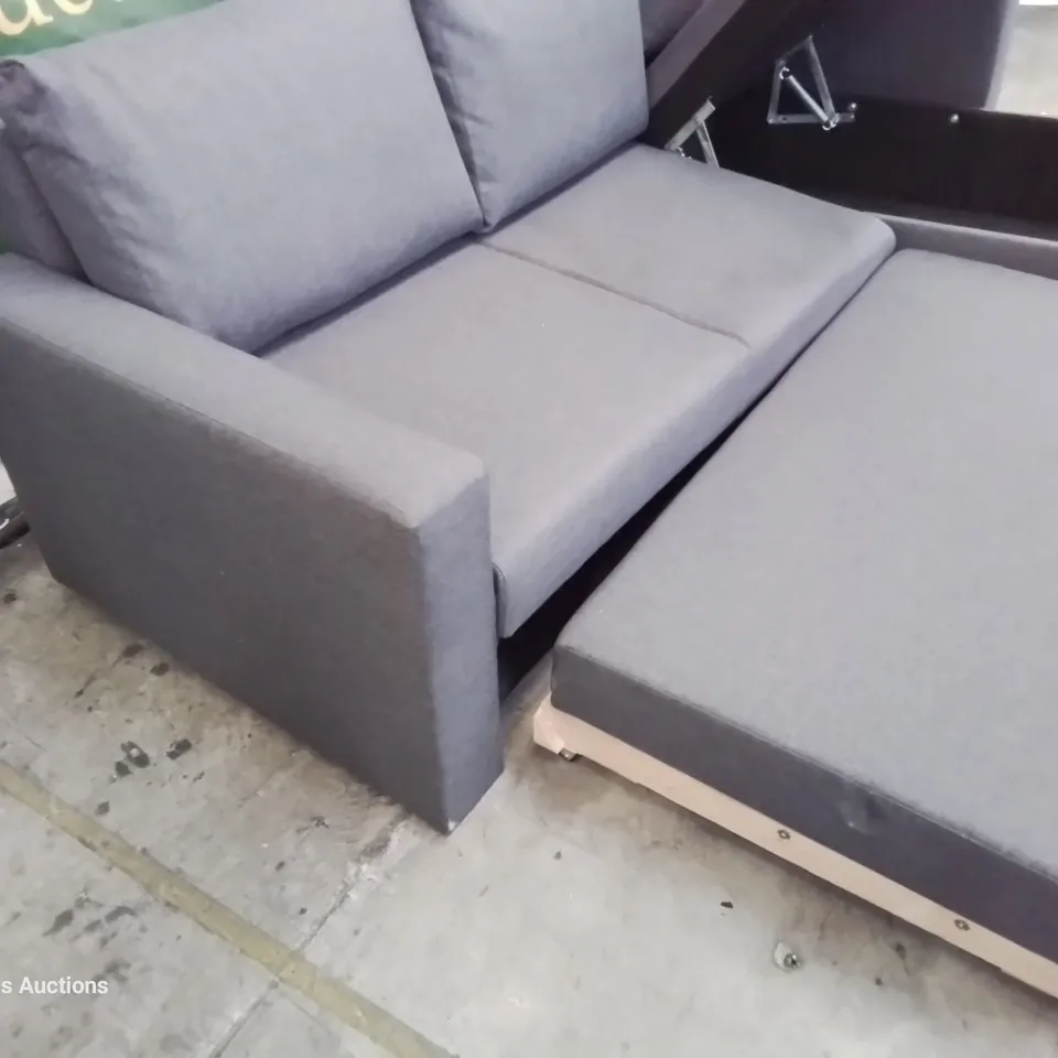 DESIGNER BLAIS SLEEPER CHAISE SOFA WITH PULL OUT BED & OTTOMAN STORAGE GREY FABRIC 