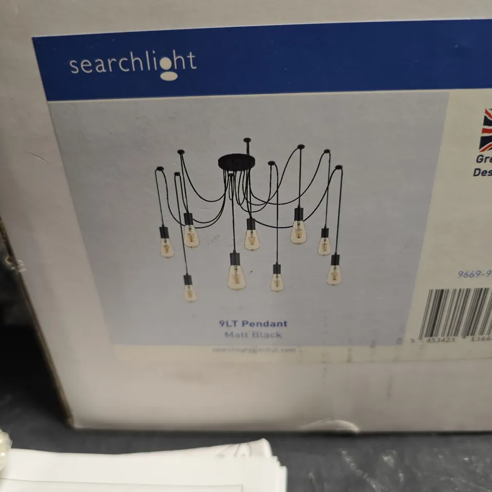 SEARCHLIGHT 9-LIGHT PENDANT – MATT BLACK