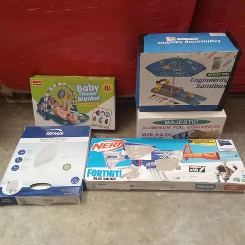 PALLET OF ASSORTED HOUSEHOLD GOODS AND PRODUCTS TO INCLUDE; TOILET SEAT, KIDS TOYS, NURSERY ITEMS ETC