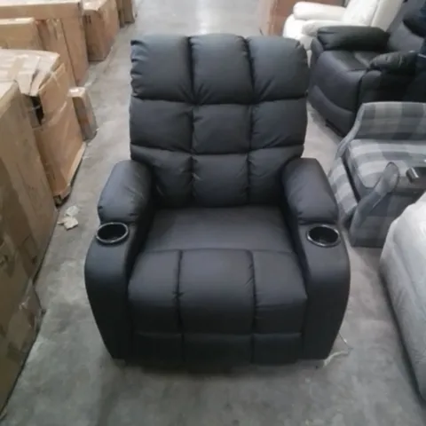 DESIGNER POWER RECLINING ROCKING SWIVEL EASY CHAIR IN BLACK FAUX LEATHER