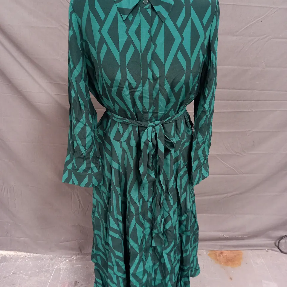 HOBBS LAINEY SHIRT DRESS IN GREEN MULTI SIZE 14