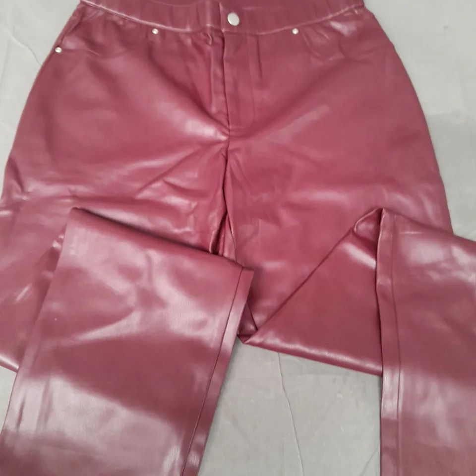 WYNNE COLLECTION FAUX LEATHER TROUSERS IN BURGUNDY - LARGE