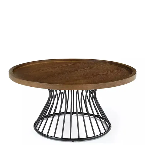 BOXED ODEM ROUND COFFEE TABLE - BLACK/WALNUT - COLLECTION ONLY