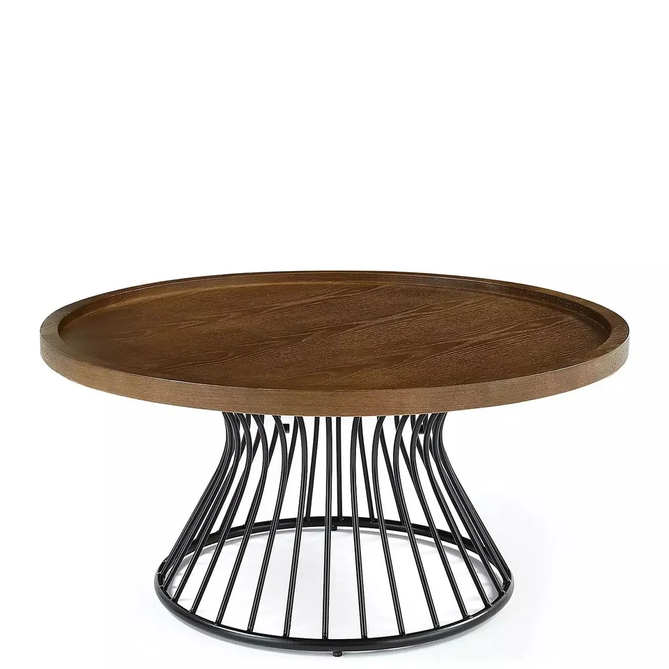 BOXED ODEM ROUND COFFEE TABLE - BLACK/WALNUT - COLLECTION ONLY