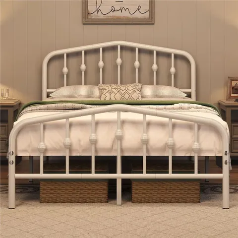BOXED YAHEETECH COLOR & SIZE METAL BED WITH ARCHED HEADBOARD AND FOOTBOARD - WHITE // SIZE: DOUBLE (1 BOX)