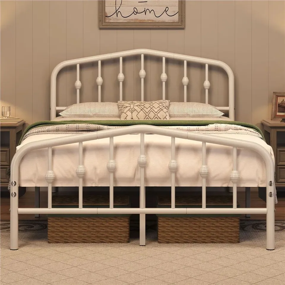 BOXED YAHEETECH COLOR & SIZE METAL BED WITH ARCHED HEADBOARD AND FOOTBOARD - WHITE // SIZE: DOUBLE (1 BOX)