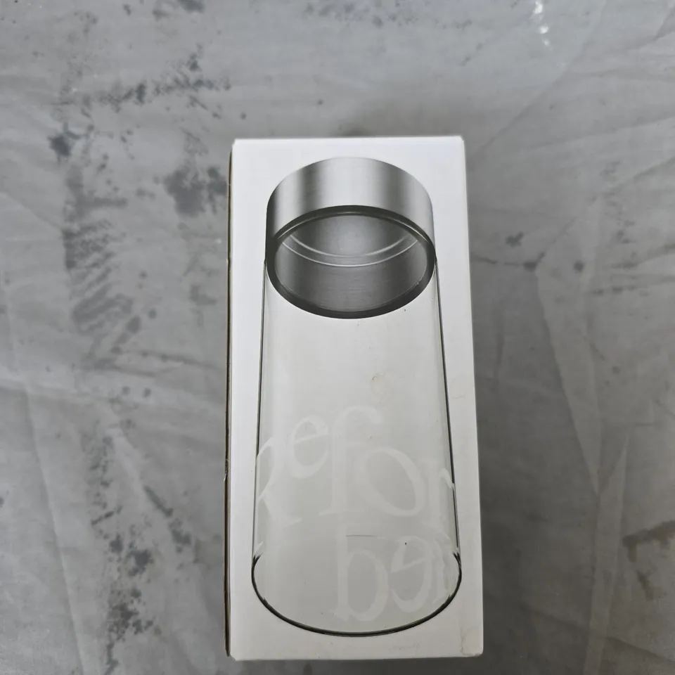 REFORMED GLASS WATER BOTTLE WITH STAINLESS STEEL LID – BOXED