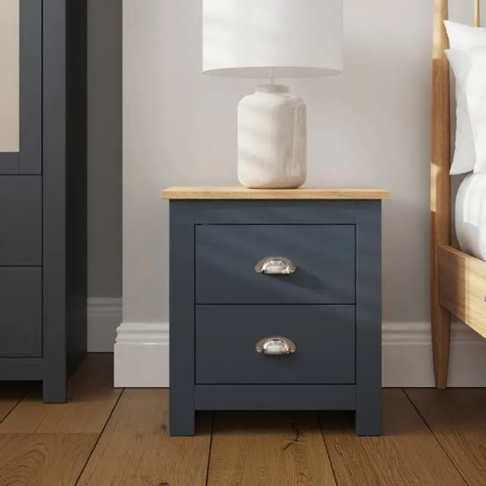 BOXED LANCASTER 2 DRAWER BEDSIDE - SLATE BLUE (1 BOX)