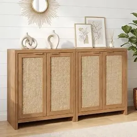 BOXED OAKHAM HOME RATTAN SIDEBOARD CABINET WITH STORAGE, NATURAL OAK