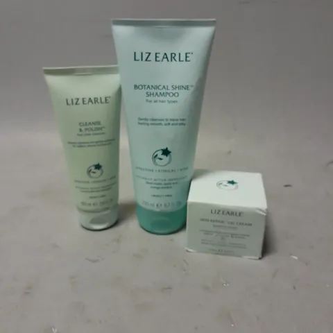 LOT OF 3 LIZ EARLE BATH AND BODY PRODUCTS TO INCLUDE SHAMPOO, FACE CLEANSER AND CREAM