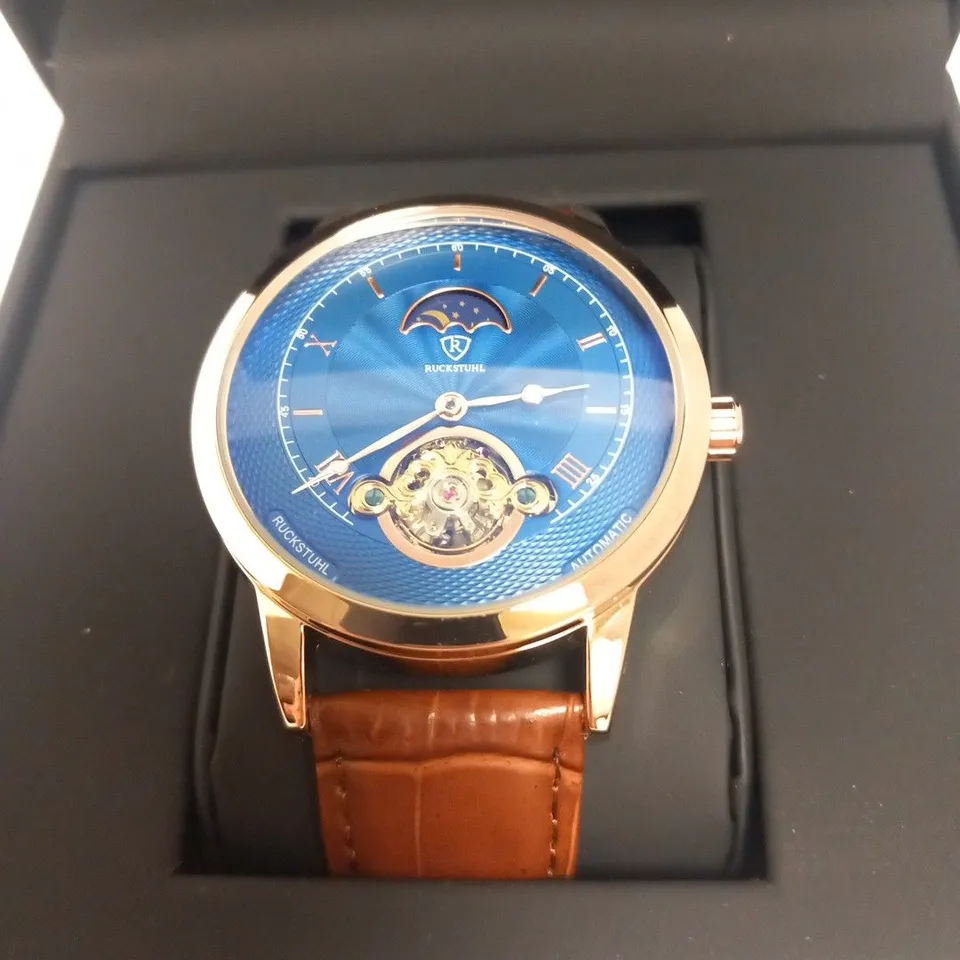 MENS RUCKSTUHL AUTOMATIC DIAL – R100 -TOURBILLION DESIGN DIAL – GLASS EXHIBITION BACK – LEATHER STRAP