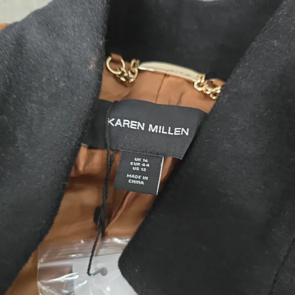 KAREN MILLEN BRUSHED WOOL BLEND COLOUR BLOCK TAILORED MIDI COAT IN CAMEL - SIZE 16