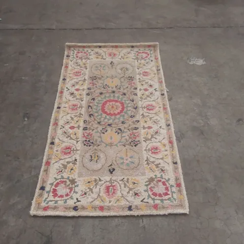 RUNNER RUG WITH CENTRAL MEDALLION AND MULTICOLOURED FLORAL BORDER - APPROXIMATELY 150 X 80CM