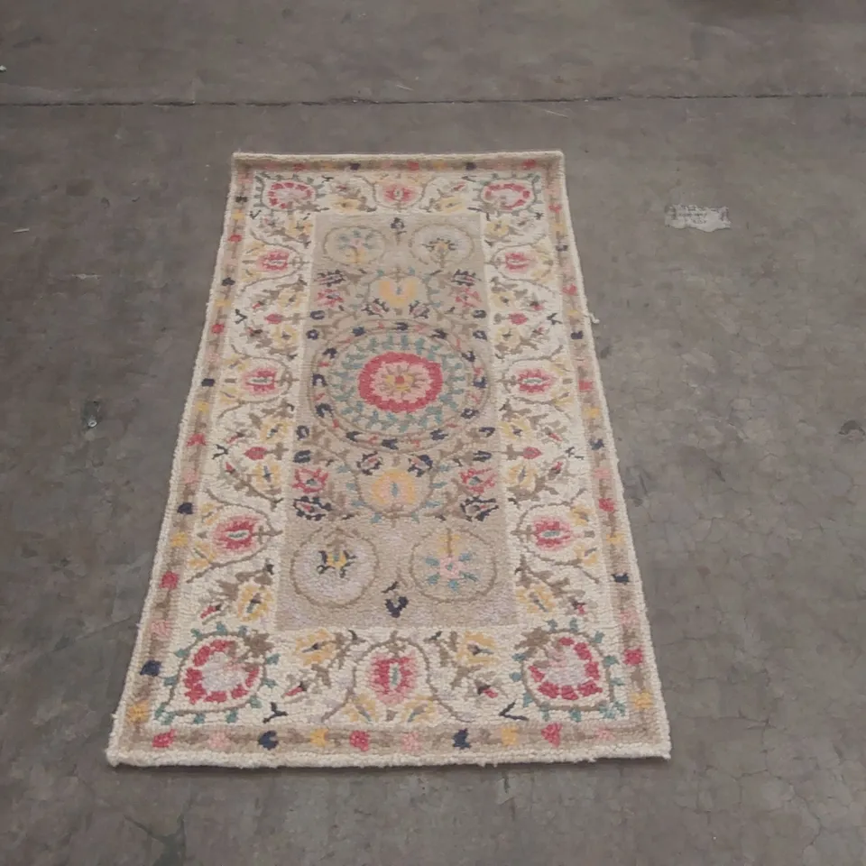 RUNNER RUG WITH CENTRAL MEDALLION AND MULTICOLOURED FLORAL BORDER - APPROXIMATELY 150 X 80CM