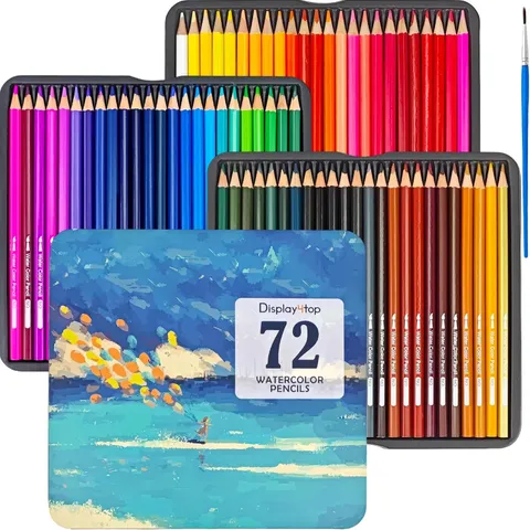 BOXED DISPLAY4TOP PROFESSIONAL WATERCOLOUR PENCILS, VIBRANT COLORS AND BEAUTIFUL BLENDING EFFECTS WITH WATER, IDEAL FOR DRAWING, SKETCHING, SHADING & COLORING (72 COLORS)