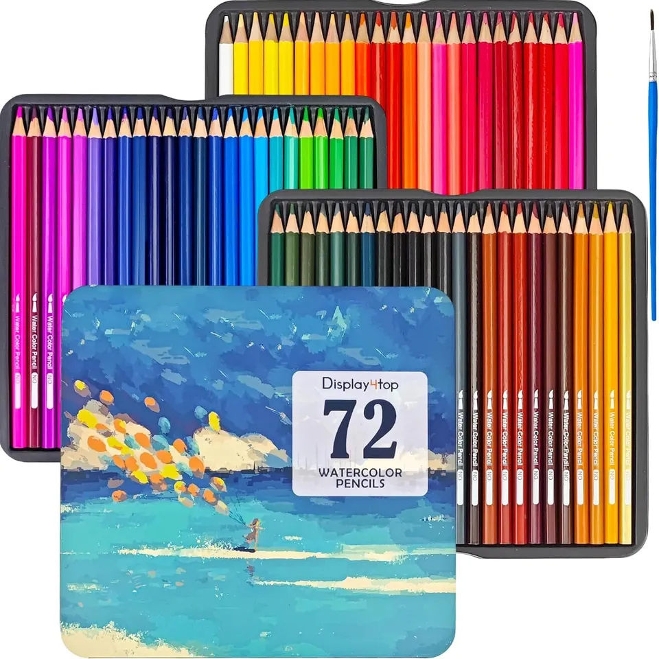 BOXED DISPLAY4TOP PROFESSIONAL WATERCOLOUR PENCILS, VIBRANT COLORS AND BEAUTIFUL BLENDING EFFECTS WITH WATER, IDEAL FOR DRAWING, SKETCHING, SHADING & COLORING (72 COLORS)