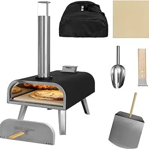 BOXED GEORGE FOREMAN OUTDOOR 16 INCH WOOD PELLET PORTABLE WOOD FIRED PIZZA OVEN BLACK
