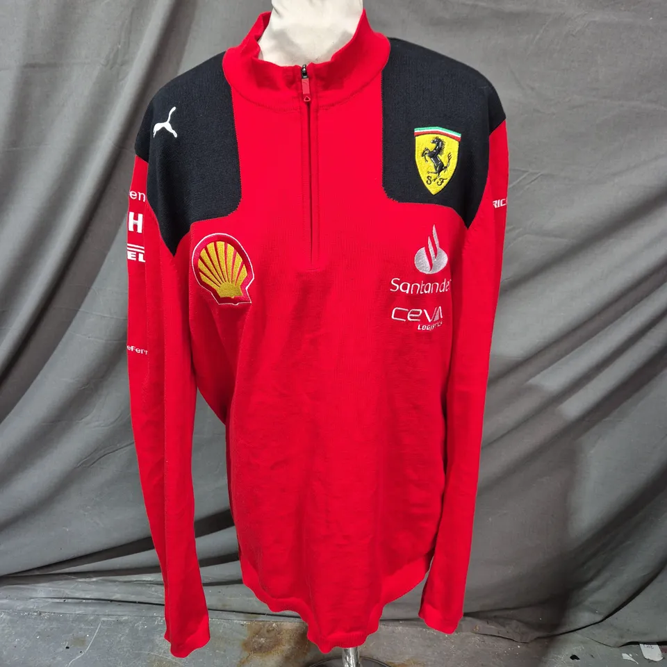 FERRARI-THEMED RACING JUMPER – RED WITH FERRARI CREST AND SPONSOR LOGOS - SIZE MEDIUM