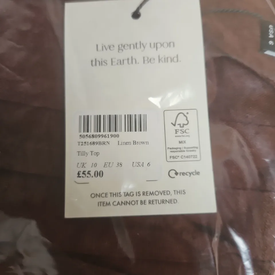 NOBODYS CHILD TILLY TOP – LINEN BROWN, UK 10 (EU 38, USA 6)