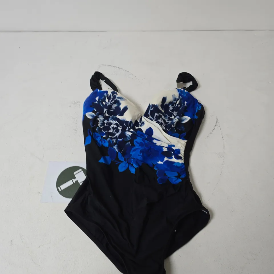 MIRACLE SUIT ONE-PIECE SWIMSUIT – UK 16 (US 14) – BLACK WITH BLUE FLORAL