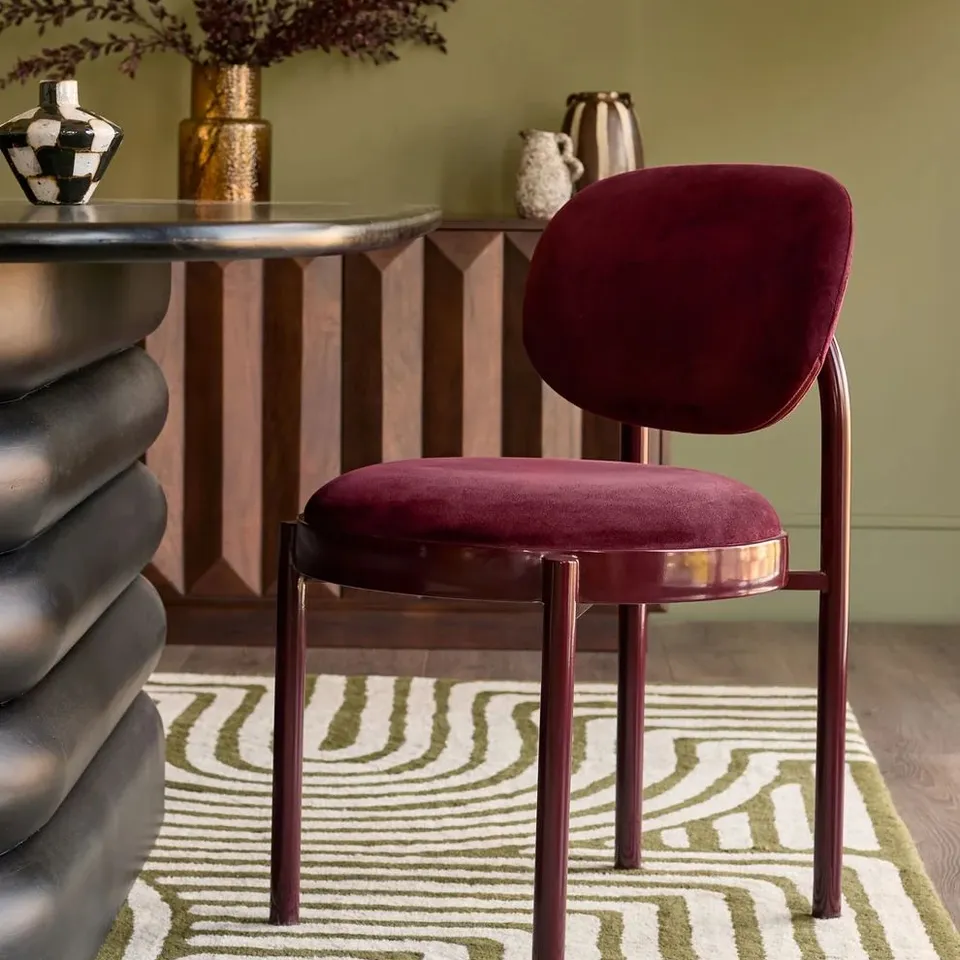 BOXED DANETTI BLAKE PLUM VELVET WITH PLUM METAL DINING CHAIR