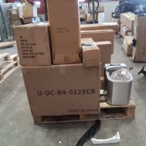 PALLET OF ASSORTED HOUSEHOLD GOODS AND PRODUCTS TO INCLUDE;LAMP,ICE MAKER,CHAIRS