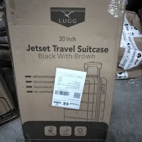 BOXED LUGG 20 INCH JETSET TRAVEL SUITCASE- BLACK & BROWN 