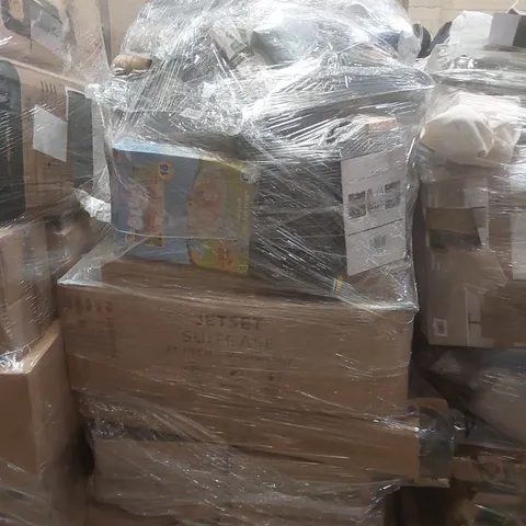 PALLET OF ASSORTED E-COMMERCE GOODS AND PRODUCTS TO INCLUDE: VELVET COAT HANGERS, SUITCASE, BLUEY TEA PARTY SET, BABY SKIN CLEANSING WATER ECT