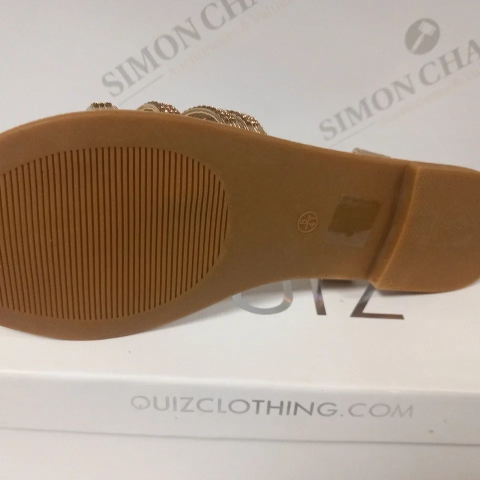 BOXED QUIZ ROSE SHIMMER DIA ASYM FLAT SANDALS SIZE 8