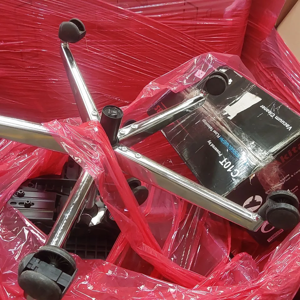 PALLET OF ASSORTED ITEMS INCLUDING: OFFICE CHAIR, PIZZA OVEN, VACUUM CLEANER ECT