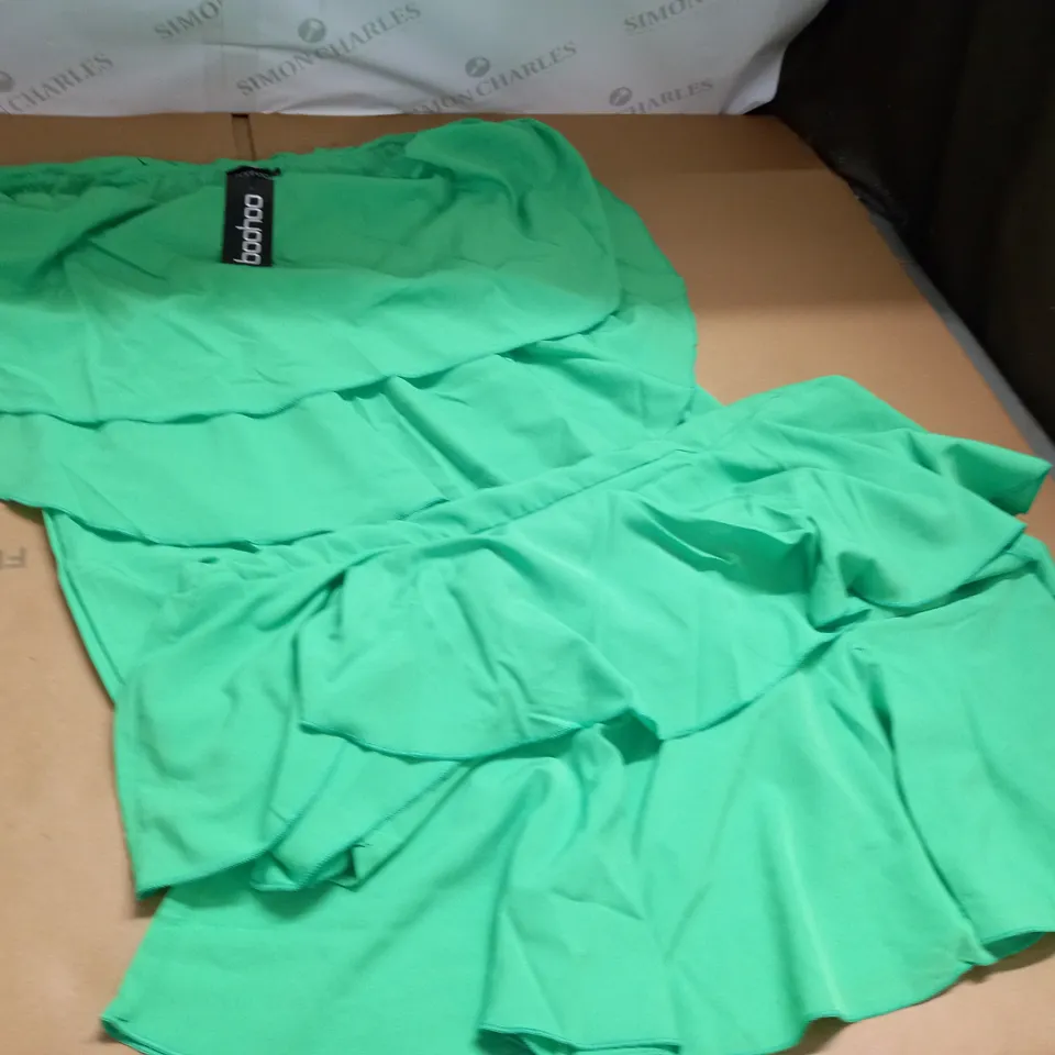 BOOHOO BANDEAU RUFFLE HEM TIERED MAXI DRESS - 16