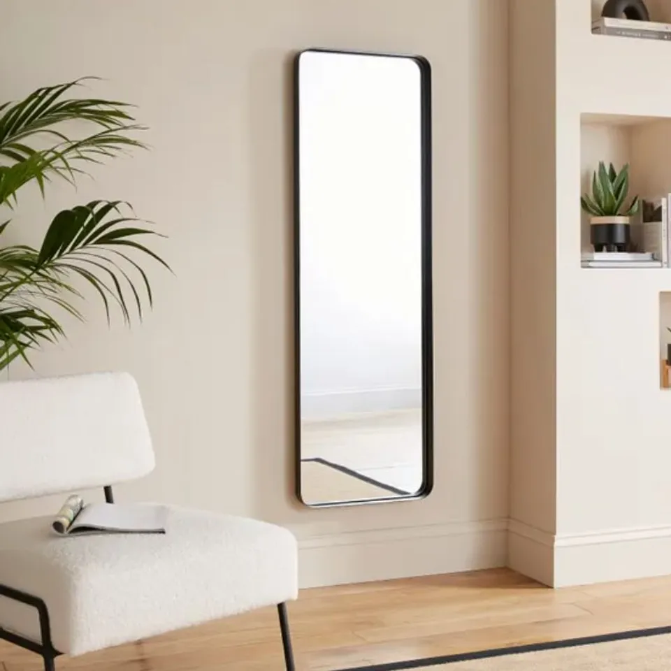 BOXED NEW YORK RECTANGLE CURVED CORNER FULL LENGTH WALL MIRROR 45×150CM - BLACK