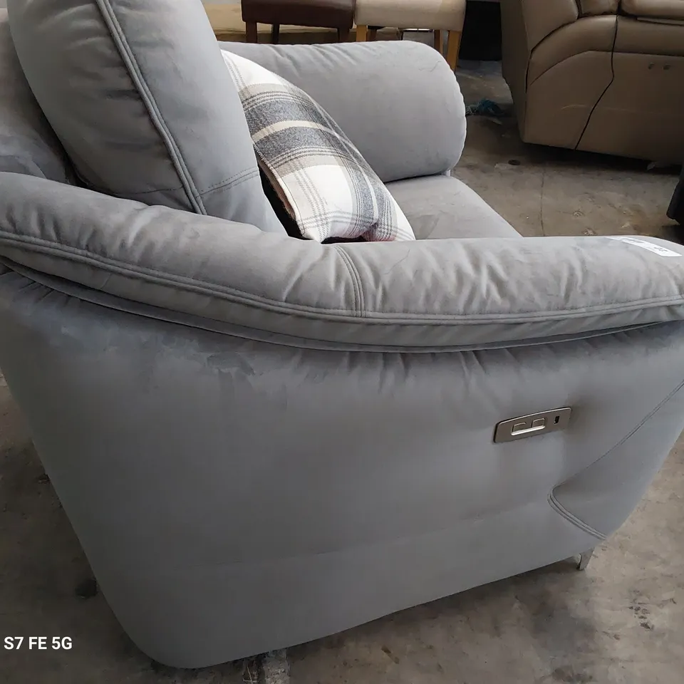 QUALITY BRITISH DESIGNER G PLAN JACKSON POWER RECLINING EASY CHAIR PLUSH GREY SLATER FABRIC 