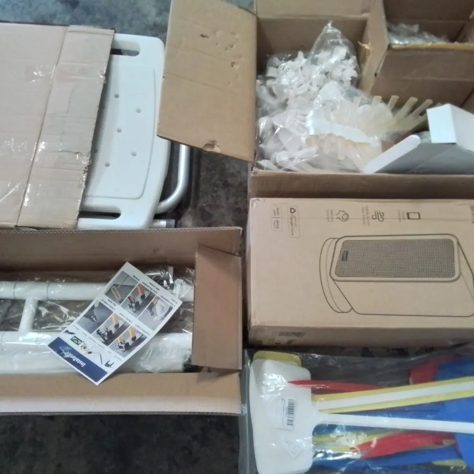 PALLET OF ASSORTED HOUSEHOLD ITEMS TO INCLUDE HUMAN ANATOMY MODEL, SMART HEATER AND SAFETY RAIL