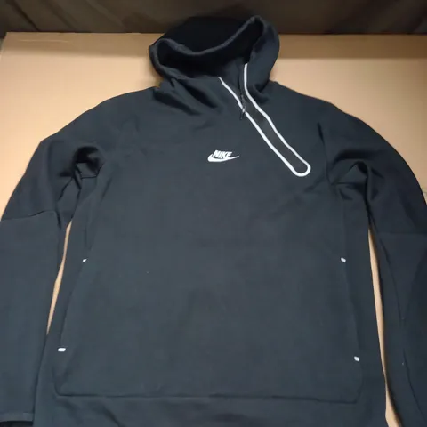 NIKE LOGO SIDE ZIP HOODED BLACK JACKET - SIZE L