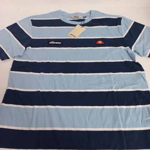 ELLESSE DAVINOS TEE STRIPE T-SHIRT – LIGHT BLUE & NAVY, XL